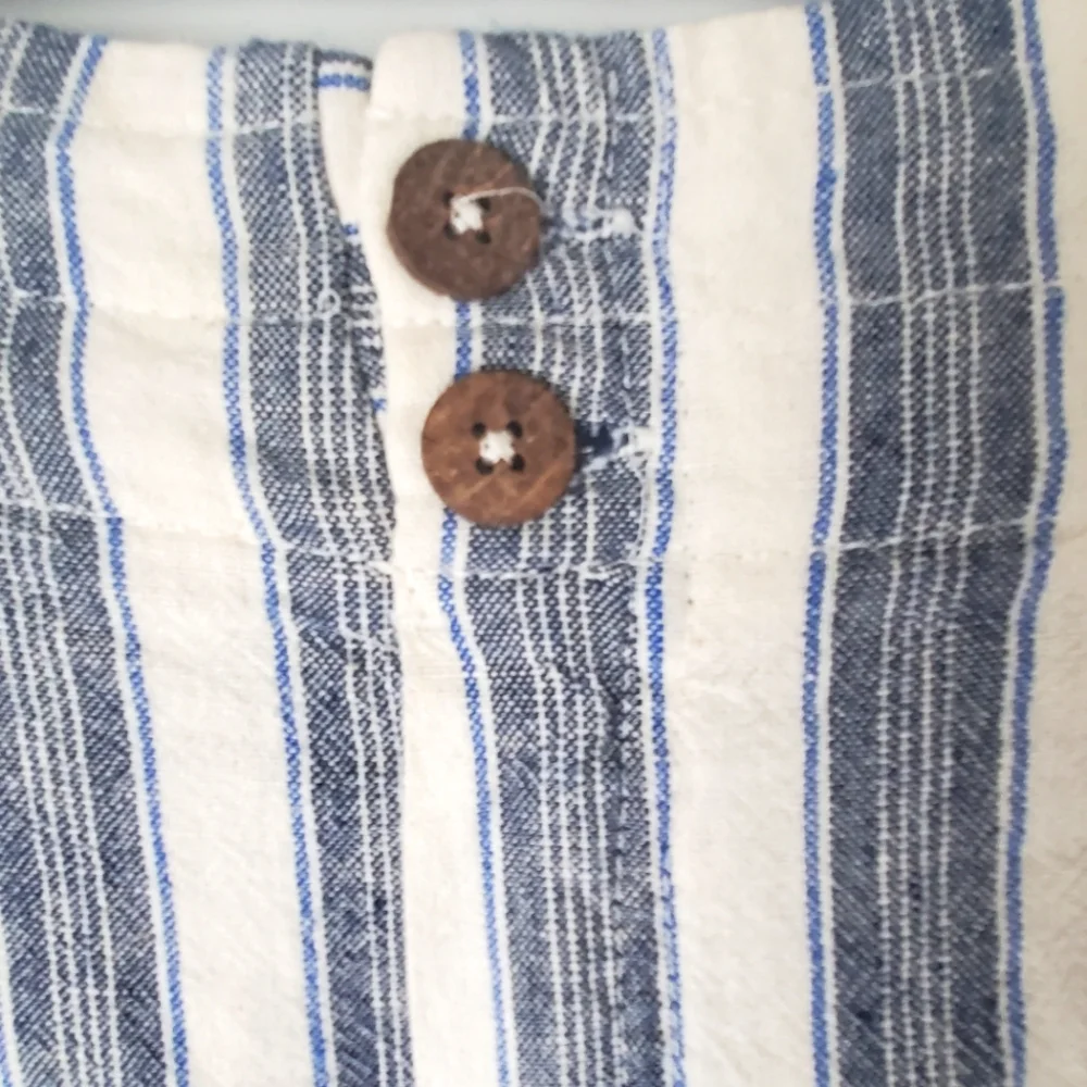 High Rise Blue & Ivory Stripe Linen  High-Rise Pant Tapered - Size XS - Picture 4 of 9